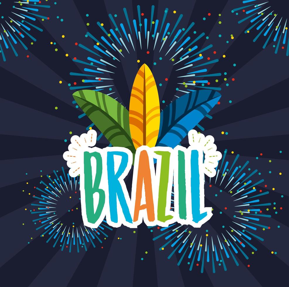 Braziliaanse carnavalviering met veren en belettering vector