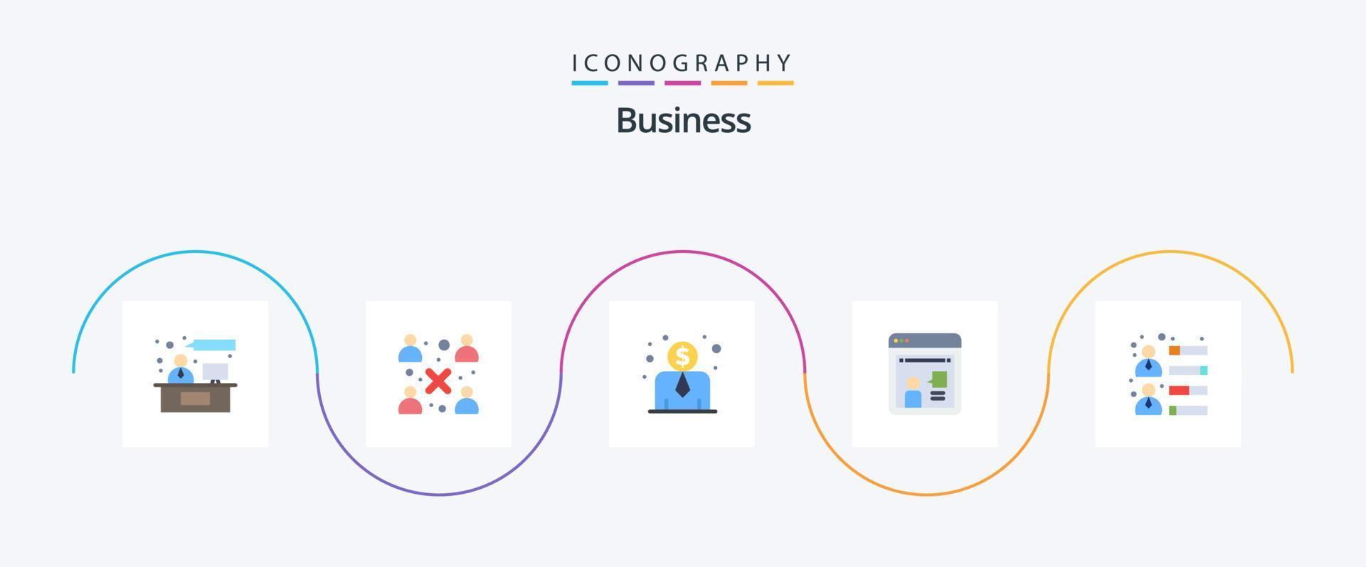 bedrijf vlak 5 icoon pak inclusief team vaardigheden. ontwikkeling. werknemer kosten. zakenman. discussie vector