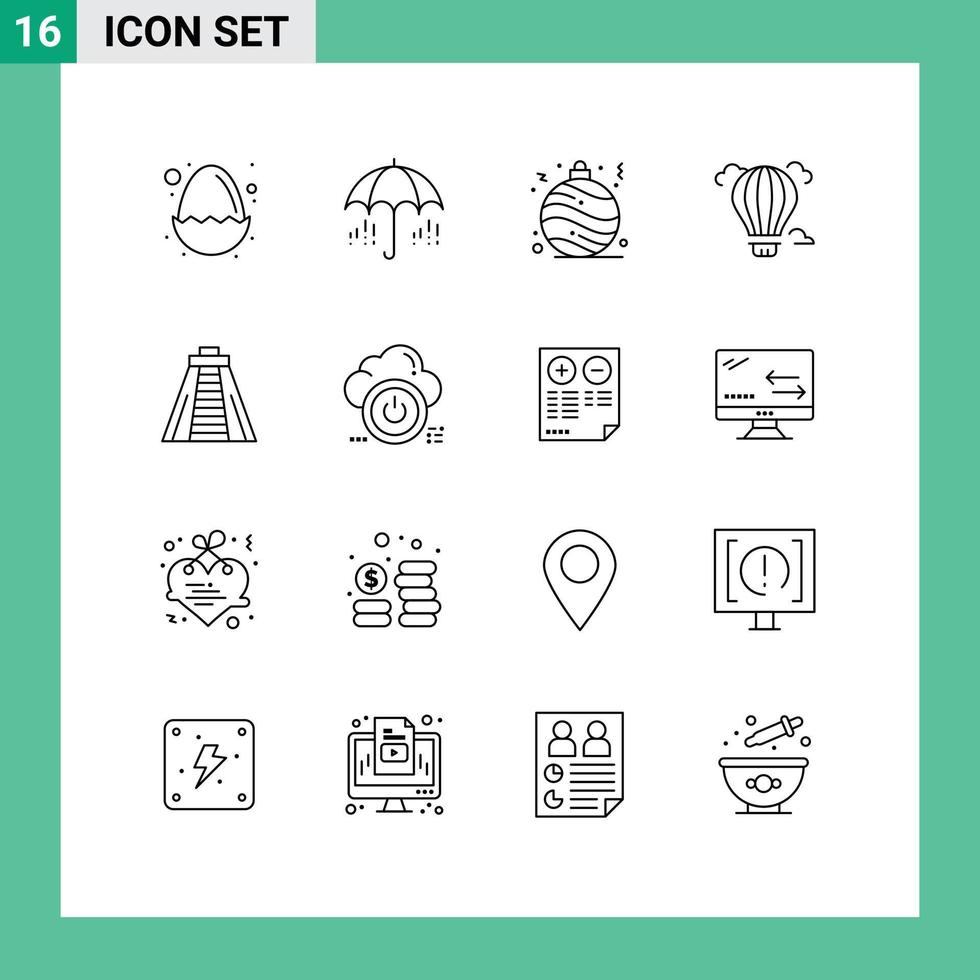 16 creatief pictogrammen modern tekens en symbolen van monument chichen itza bal heet lucht bewerkbare vector ontwerp elementen