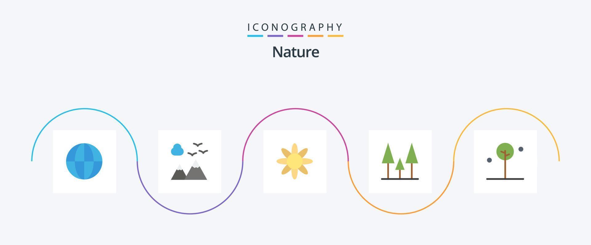 natuur vlak 5 icoon pak inclusief . natuur. kruid. blad. bomen vector