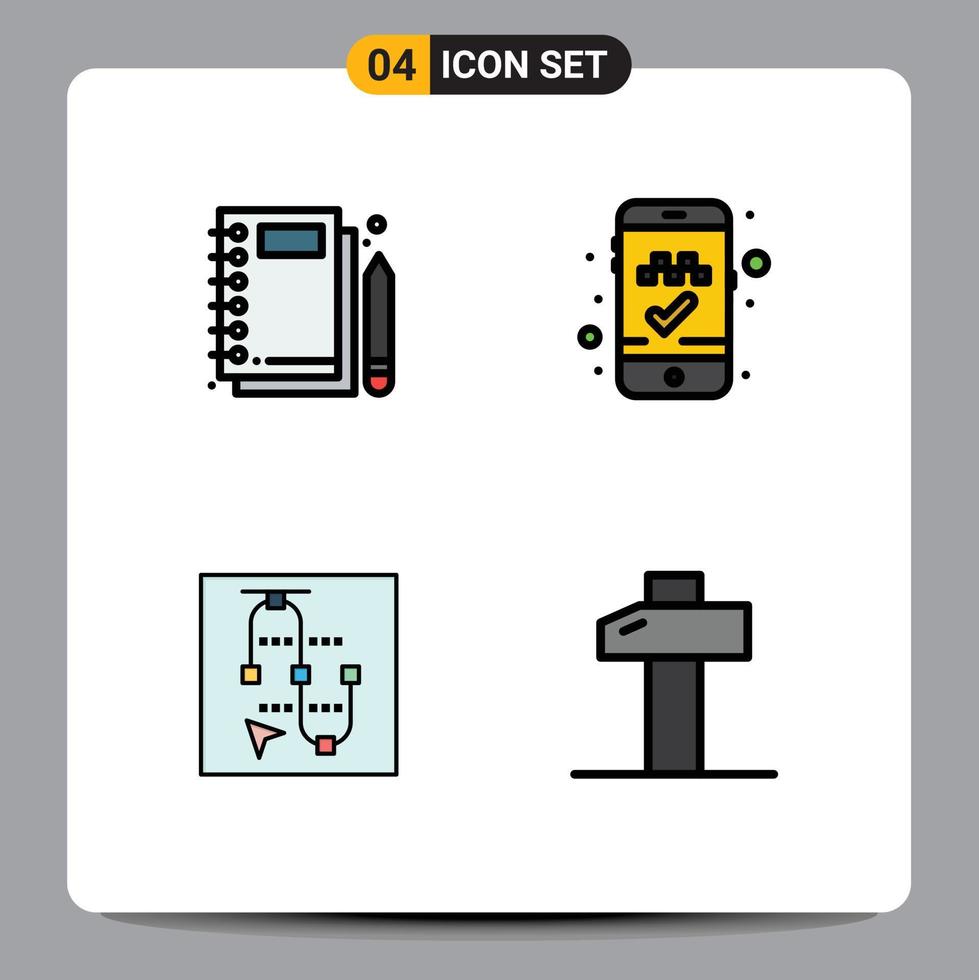 4 gebruiker koppel gevulde lijn vlak kleur pak van modern tekens en symbolen van jotter scherm schrijfbehoeften online taxi reservering pijl bewerkbare vector ontwerp elementen