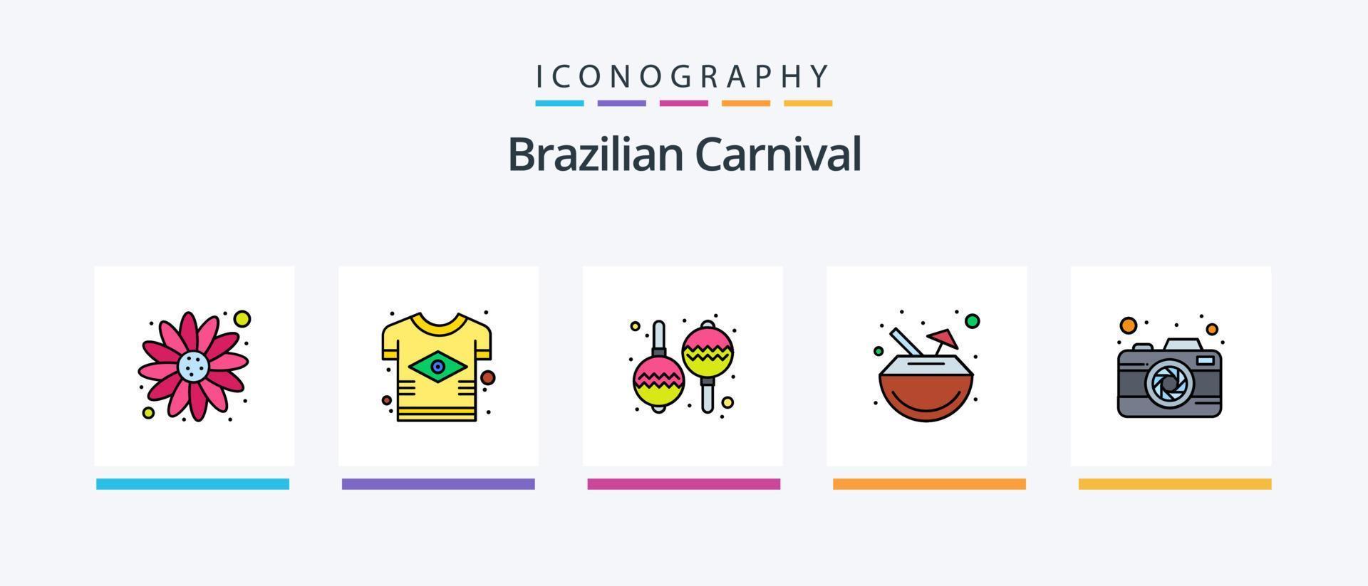braziliaans carnaval lijn gevulde 5 icoon pak inclusief feest. muziek. amusement. vlag. Brazilië. creatief pictogrammen ontwerp vector