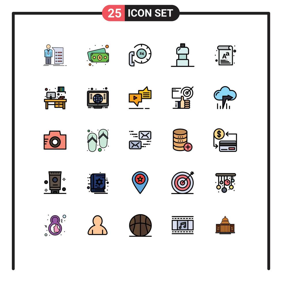 reeks van 25 modern ui pictogrammen symbolen tekens voor document voedsel telefoontje drinken helpen bewerkbare vector ontwerp elementen