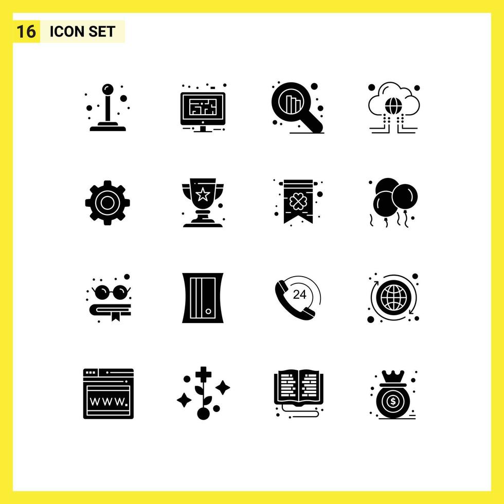 16 thematisch vector solide glyphs en bewerkbare symbolen van algemeen internet seo globaal berekenen bewerkbare vector ontwerp elementen