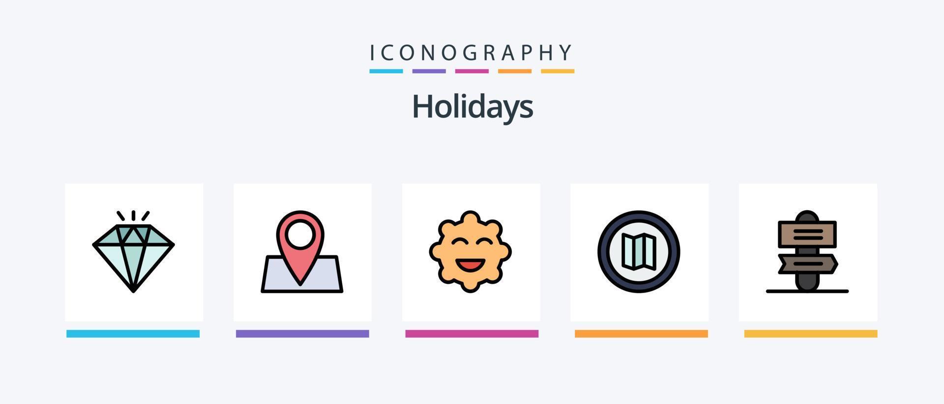 vakantie lijn gevulde 5 icoon pak inclusief bril. teken systeem. strand. teken. ijs room. creatief pictogrammen ontwerp vector