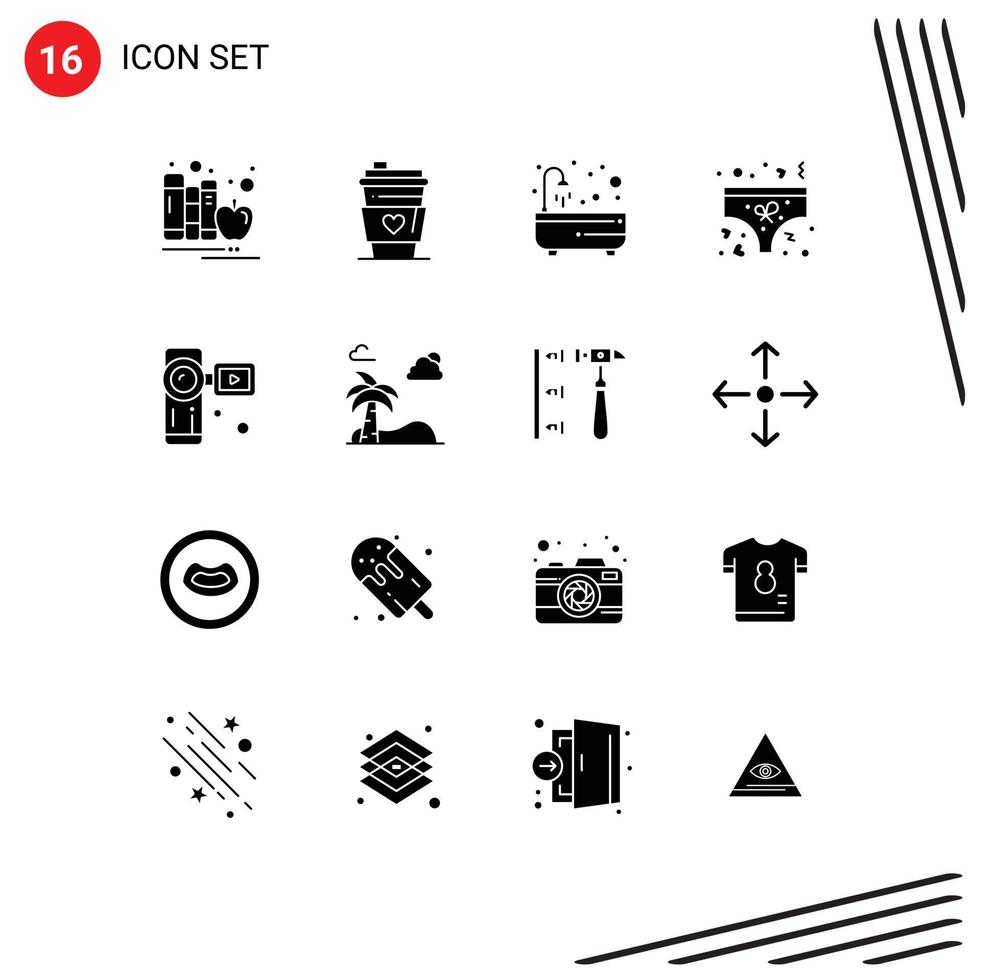 pictogram reeks van 16 gemakkelijk solide glyphs van camcorder onderbroek bruiloft liefde douche bewerkbare vector ontwerp elementen