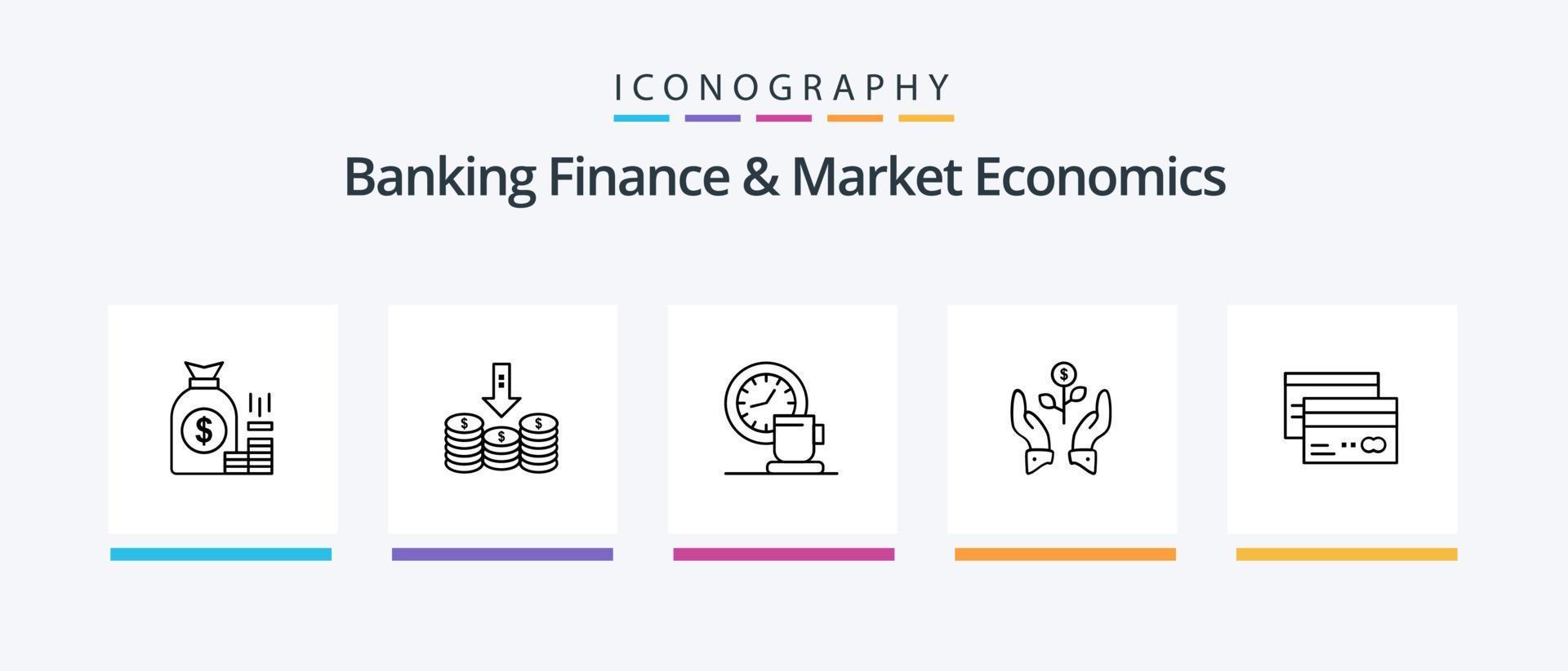 bank financiën en markt economie lijn 5 icoon pak inclusief geld. contant geld. tarief. portemonnee. salaris. creatief pictogrammen ontwerp vector