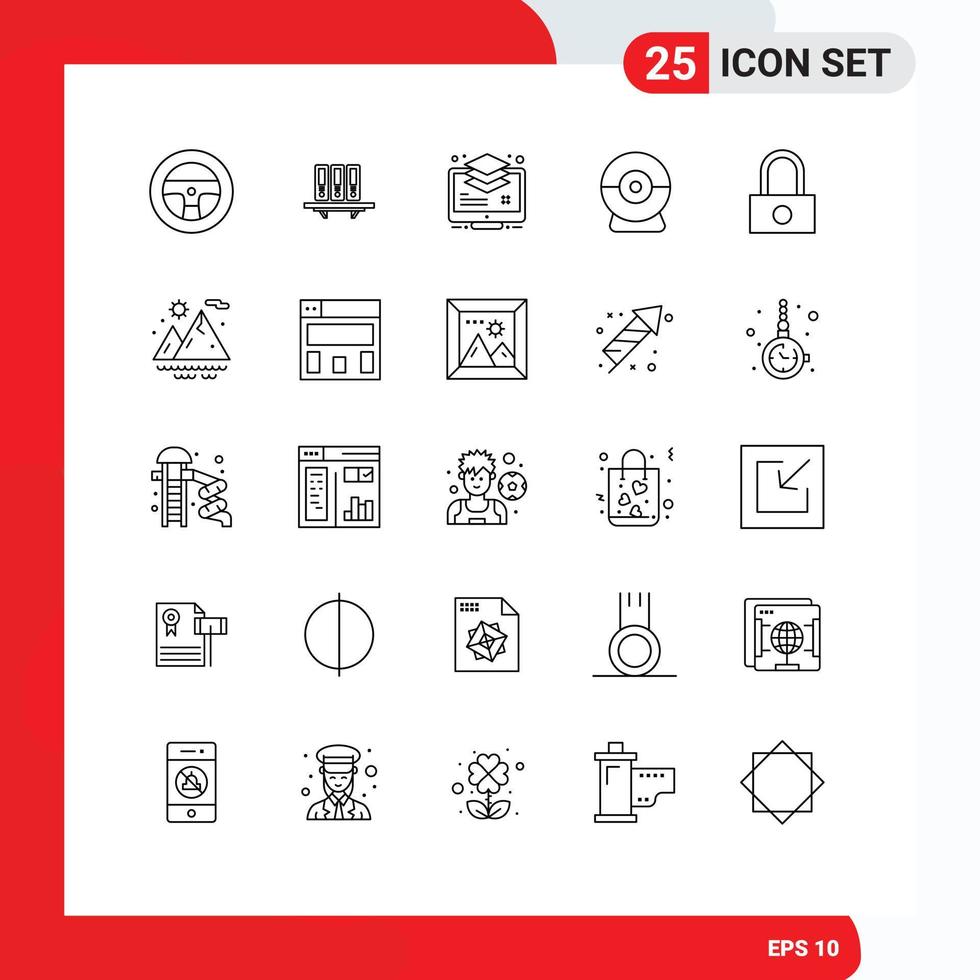 reeks van 25 modern ui pictogrammen symbolen tekens voor veiligheid camera mappen toezicht houden op lagen bewerkbare vector ontwerp elementen