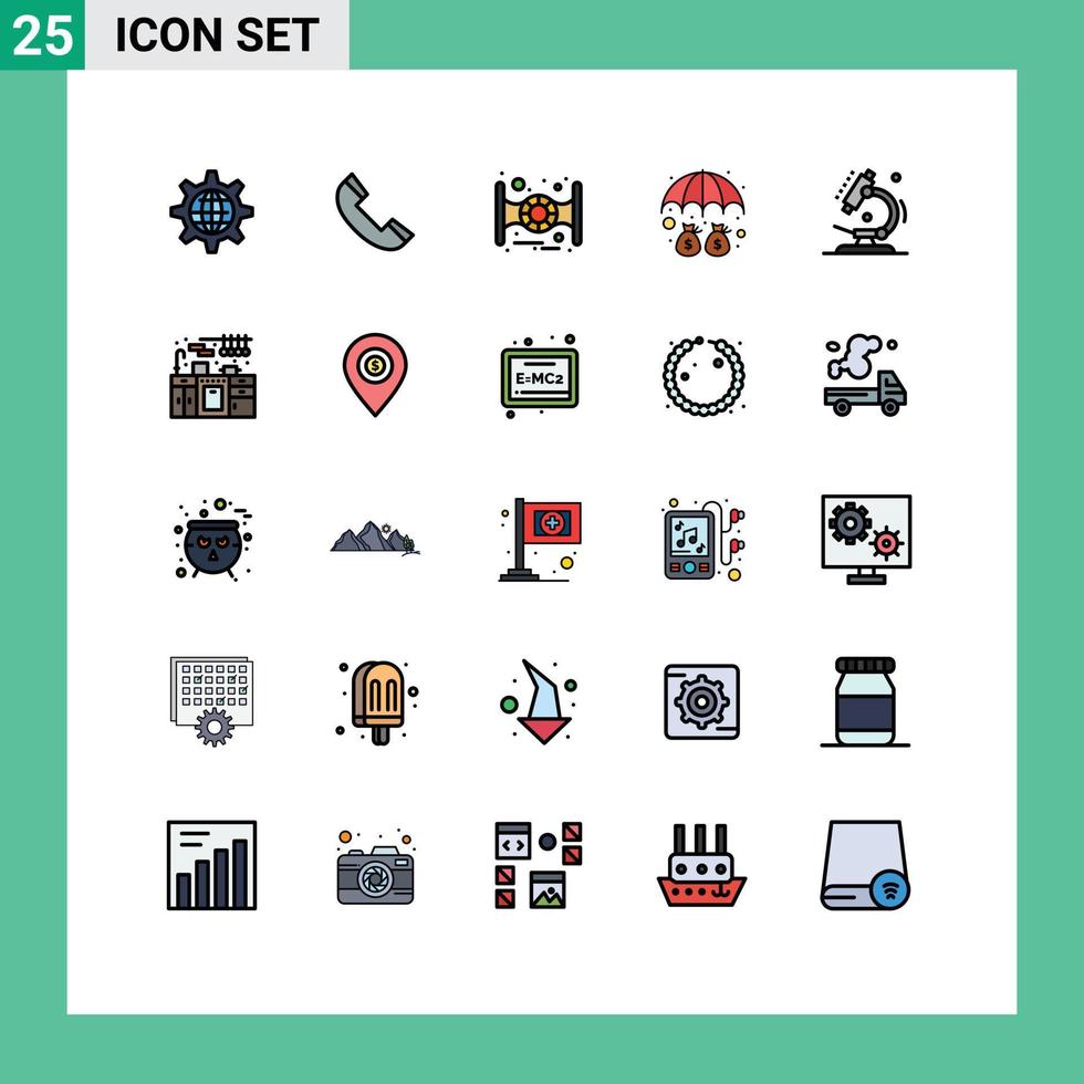 pictogram reeks van 25 gemakkelijk gevulde lijn vlak kleuren van laboratorium bescherming telefoon paraplu storting bewerkbare vector ontwerp elementen