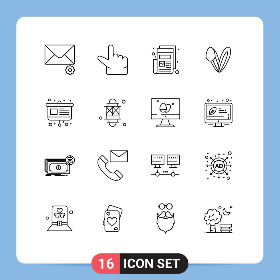 universeel icoon symbolen groep van 16 modern contouren van lantaarn ezel afdrukken tabel konijn bewerkbare vector ontwerp elementen