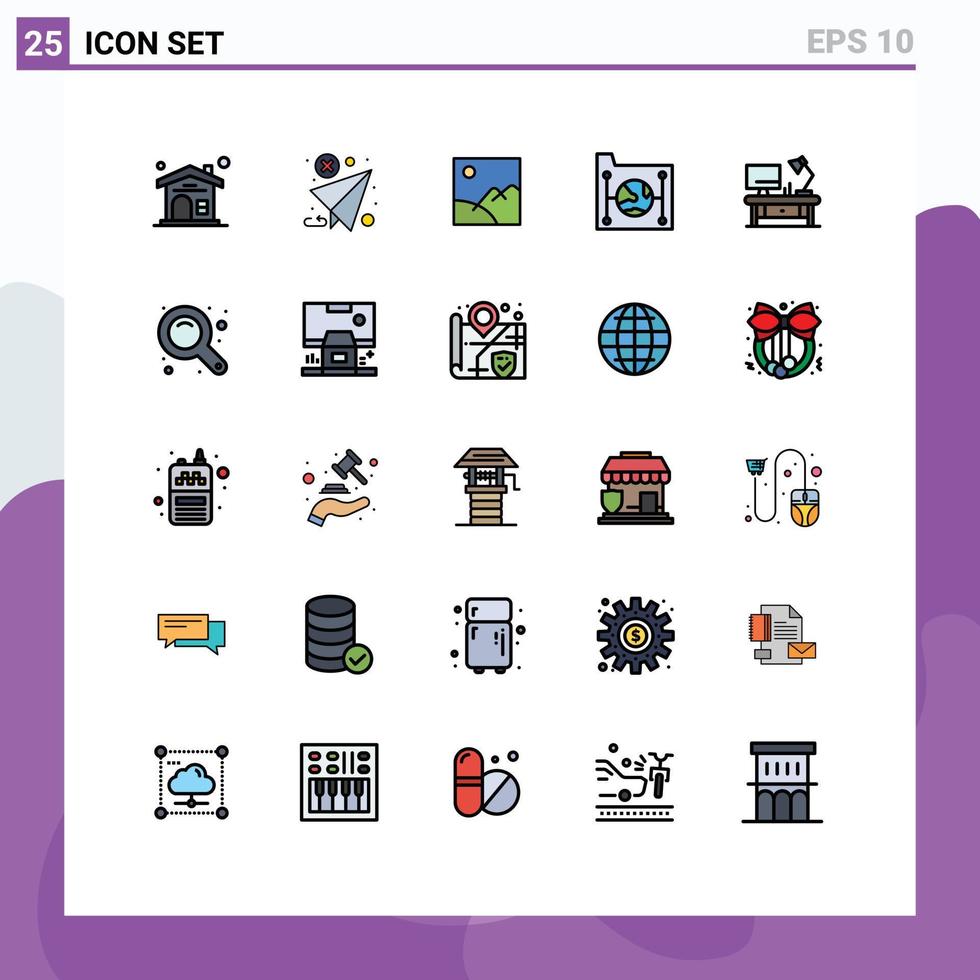 pak van 25 modern gevulde lijn vlak kleuren tekens en symbolen voor web afdrukken media zo net zo tafel lamp het dossier beeld document wolk bewerkbare vector ontwerp elementen
