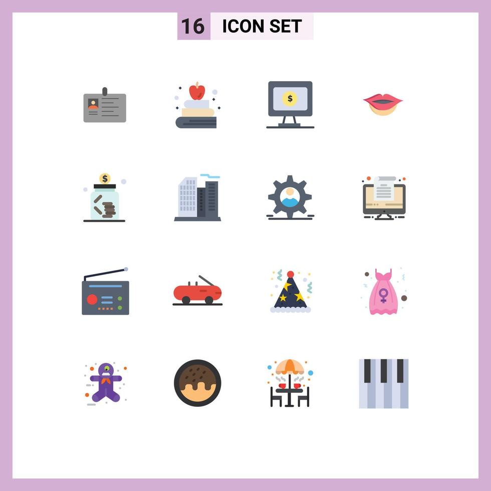 reeks van 16 modern ui pictogrammen symbolen tekens voor investering bank boek meisje online bewerkbare pak van creatief vector ontwerp elementen