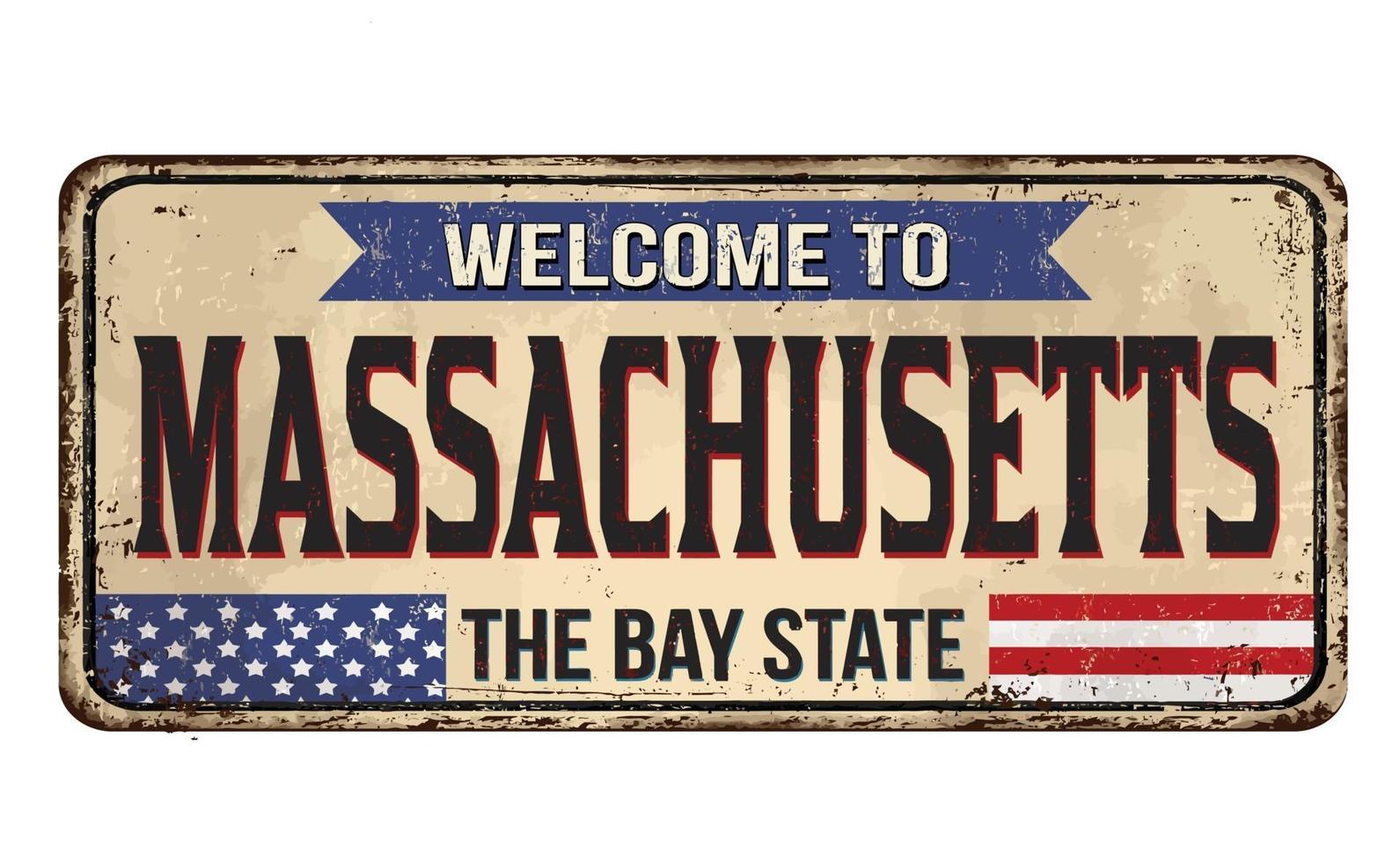 welkom bij het vintage roestige metalen bord van Massachusetts vector
