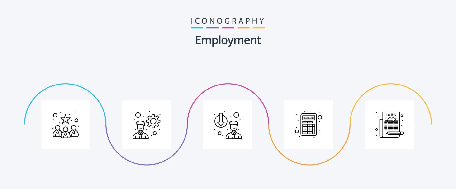 werk lijn 5 icoon pak inclusief nieuws papier. werkgelegenheid. degradatie. koppel. rekenmachine vector