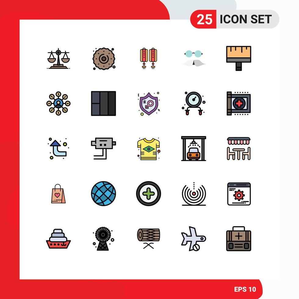 universeel icoon symbolen groep van 25 modern gevulde lijn vlak kleuren van borstel mannen China bril hipster bewerkbare vector ontwerp elementen