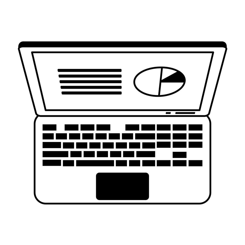 laptop met het symbool van de bedrijfsstatistiekenwinst in zwart en wit vector