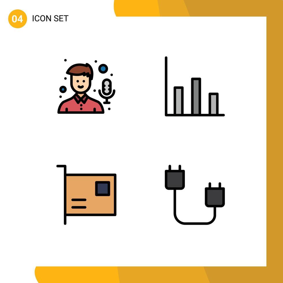 modern reeks van 4 gevulde lijn vlak kleuren pictogram van audio apparaten opnemer matig hardware bewerkbare vector ontwerp elementen