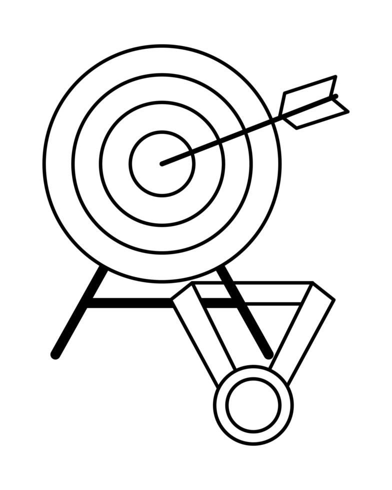 doelwit met medaille pictogram cartoon in zwart-wit vector