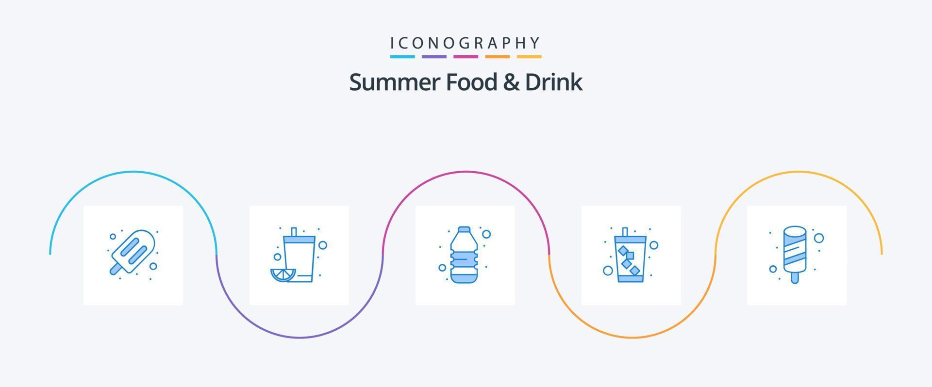 zomer voedsel en drinken blauw 5 icoon pak inclusief ijs room. room. fles. water. drinken vector