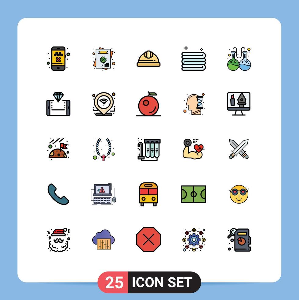 pictogram reeks van 25 gemakkelijk gevulde lijn vlak kleuren van mobiel laboratorium helm fles schoonmaak bewerkbare vector ontwerp elementen