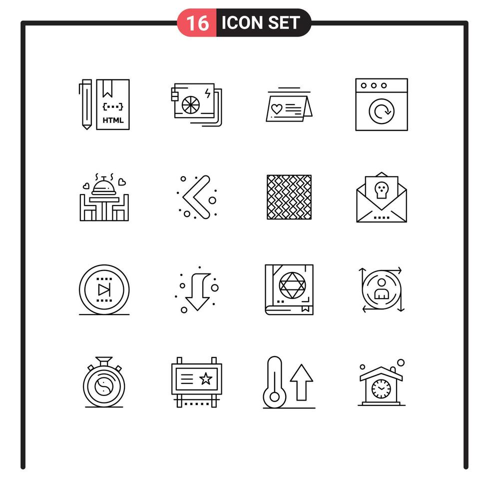 groep van 16 contouren tekens en symbolen voor avondeten Mac macht app getrouwd bewerkbare vector ontwerp elementen