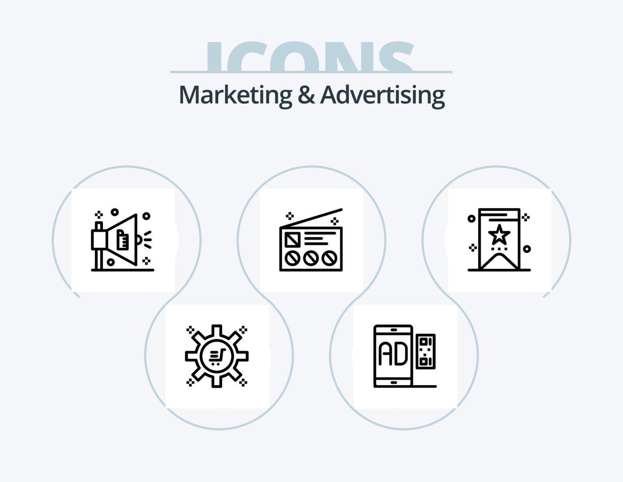 afzet en reclame lijn icoon pak 5 icoon ontwerp. technologie. online. brochure. e. afzet netwerk vector