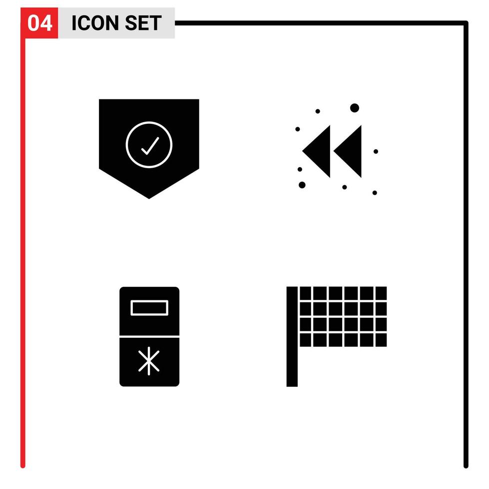 bewerkbare vector lijn pak van 4 gemakkelijk solide glyphs van controleren koelkast schild terugspoelen sport- bewerkbare vector ontwerp elementen