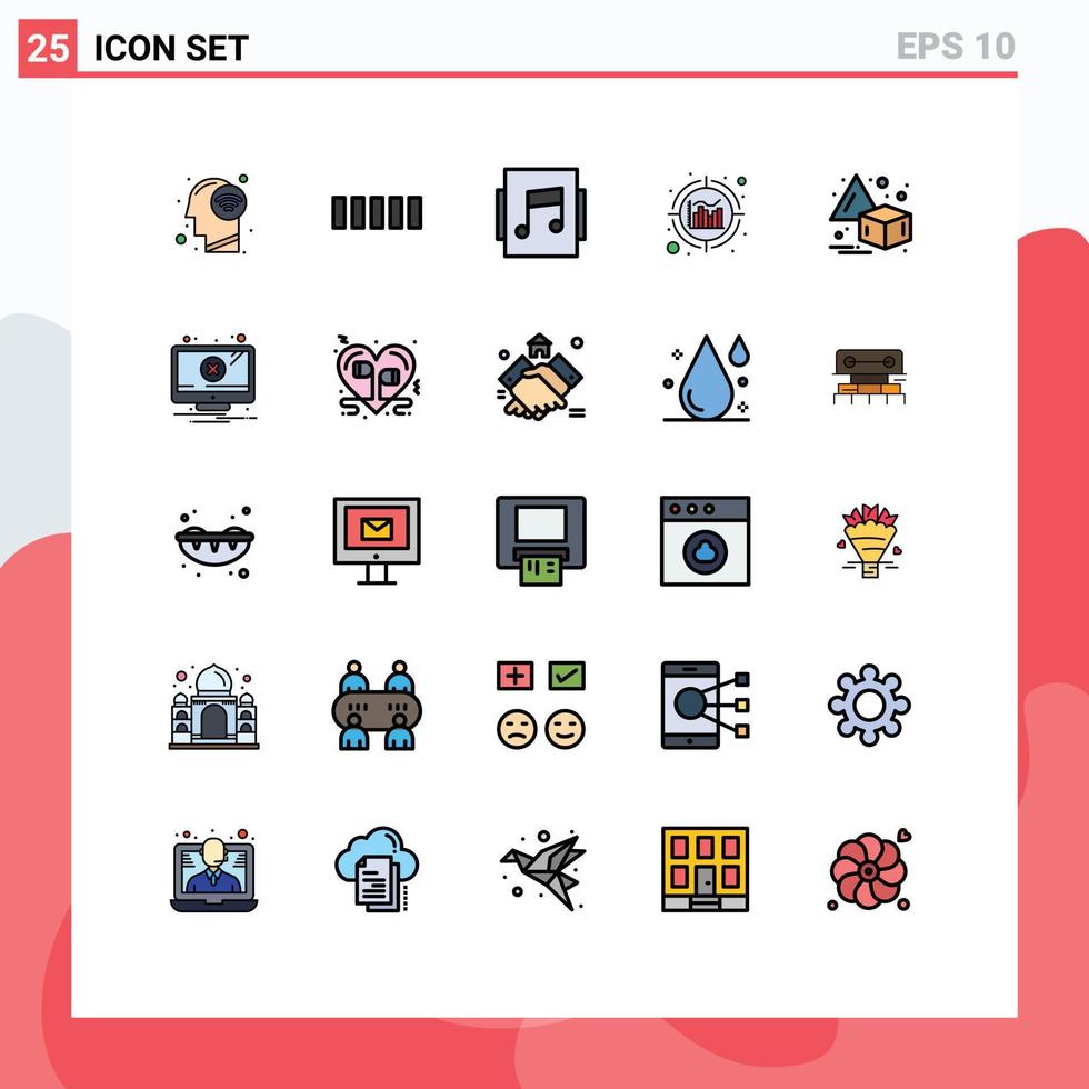 pak van 25 modern gevulde lijn vlak kleuren tekens en symbolen voor web afdrukken media zo net zo fout transformeren muziek- horizontaal informatie bewerkbare vector ontwerp elementen