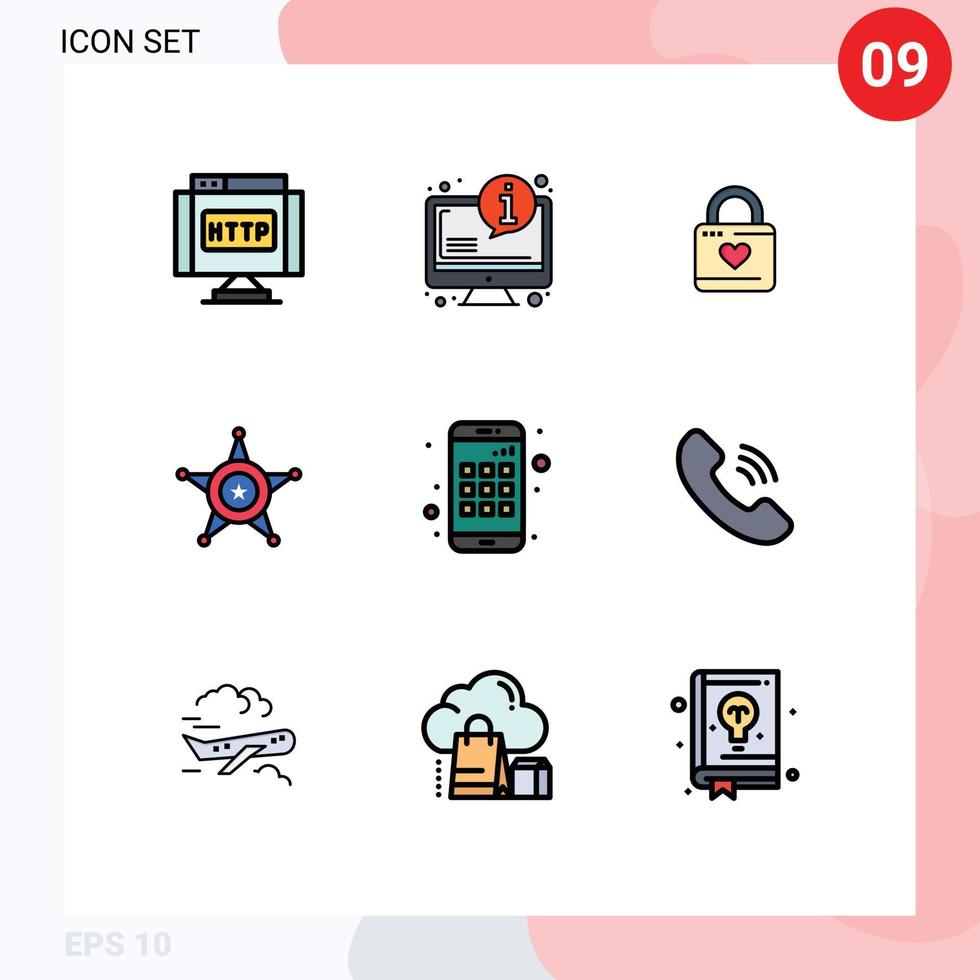 universeel icoon symbolen groep van 9 modern gevulde lijn vlak kleuren van app ster slot Politie hart slot bewerkbare vector ontwerp elementen