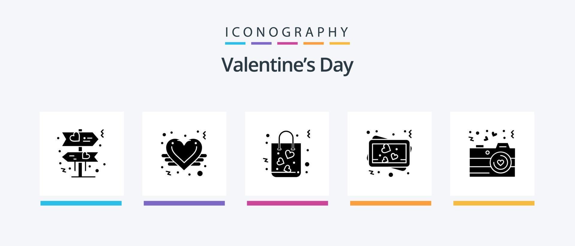 valentijnsdag dag glyph 5 icoon pak inclusief valentijn. liefde. geschenk. camera. geheugen. creatief pictogrammen ontwerp vector