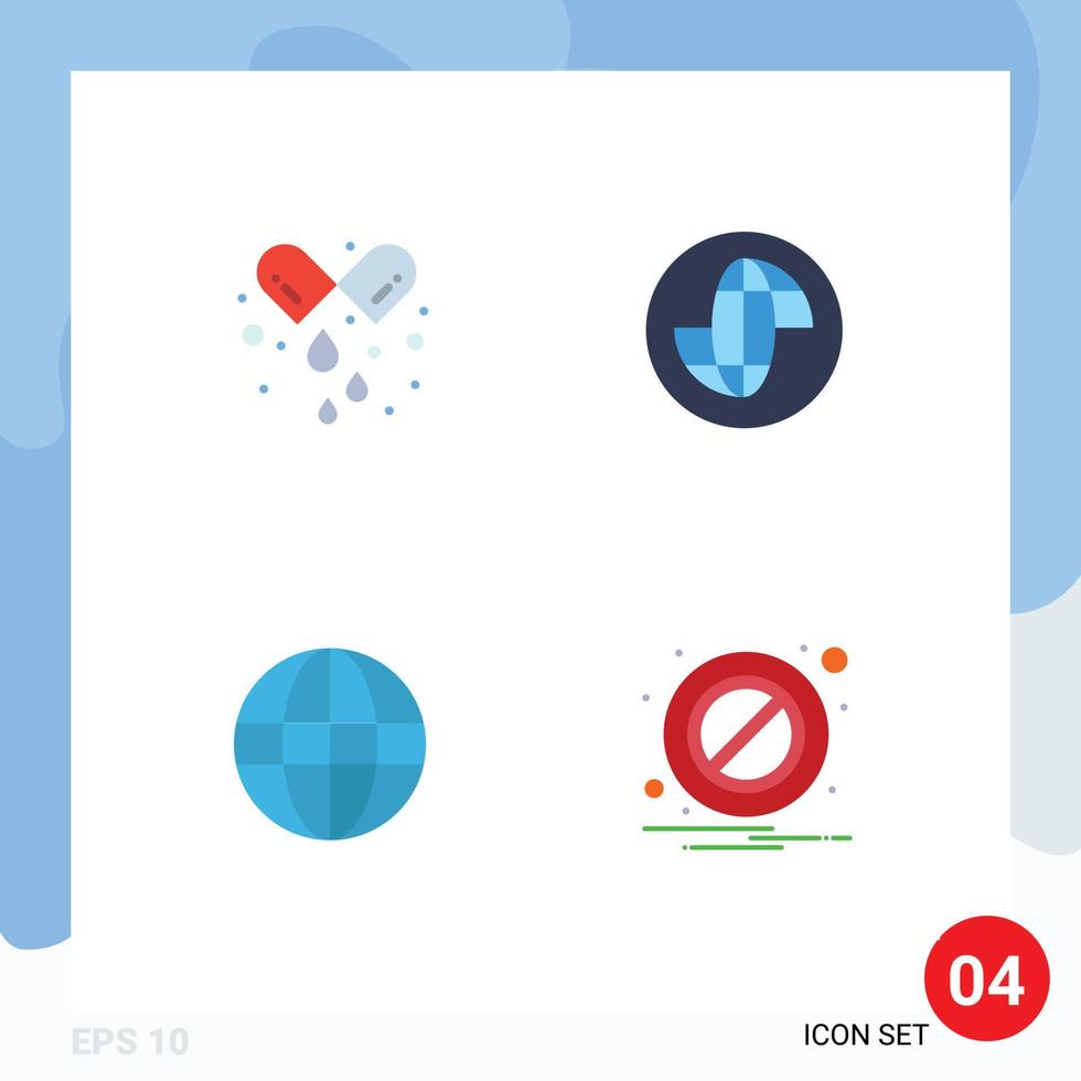 4 vlak icoon concept voor websites mobiel en apps capsule wereldbol geneeskunde wereldbol veiligheid bewerkbare vector ontwerp elementen