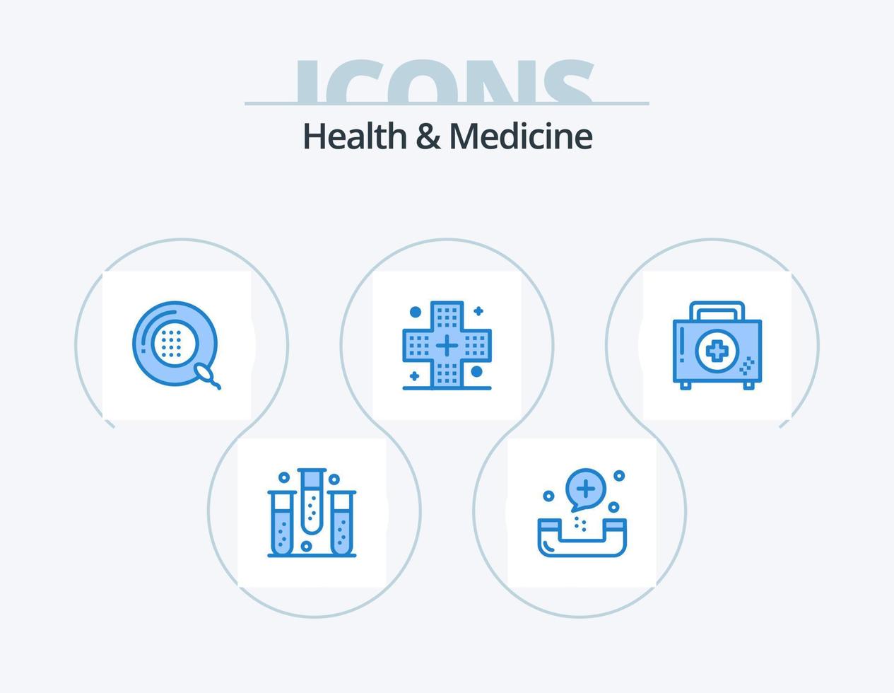 Gezondheid en geneeskunde blauw icoon pak 5 icoon ontwerp. ziekte. hulp. geschiktheid. geneesmiddel. het formulier vector