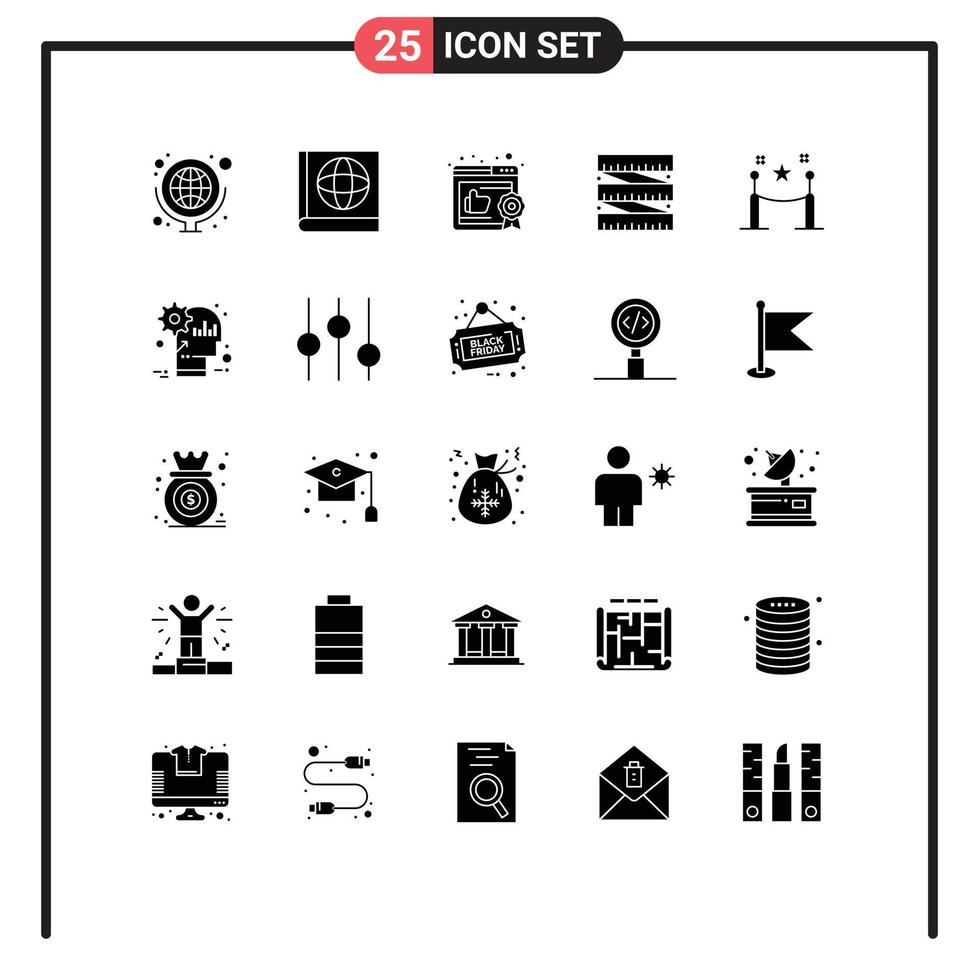 modern reeks van 25 solide glyphs pictogram van hoofd piket aanbevolen bleek barrière touw bewerkbare vector ontwerp elementen