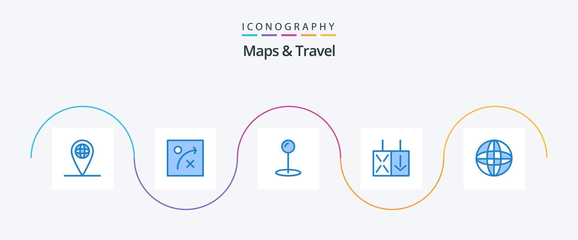 kaarten en reizen blauw 5 icoon pak inclusief . achteruit. wereld vector