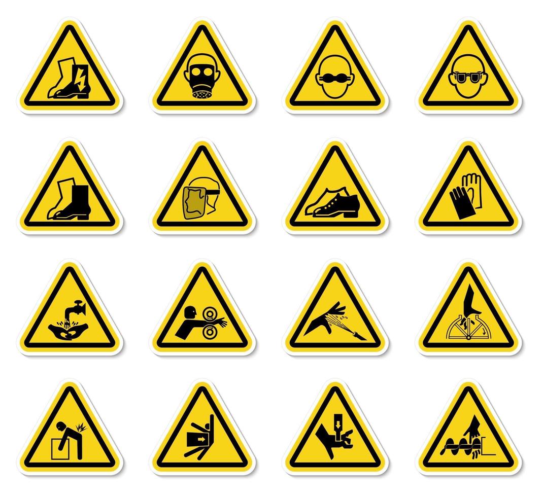 waarschuwing gevaar symbolen labels ondertekenen isoleren op witte achtergrond vector