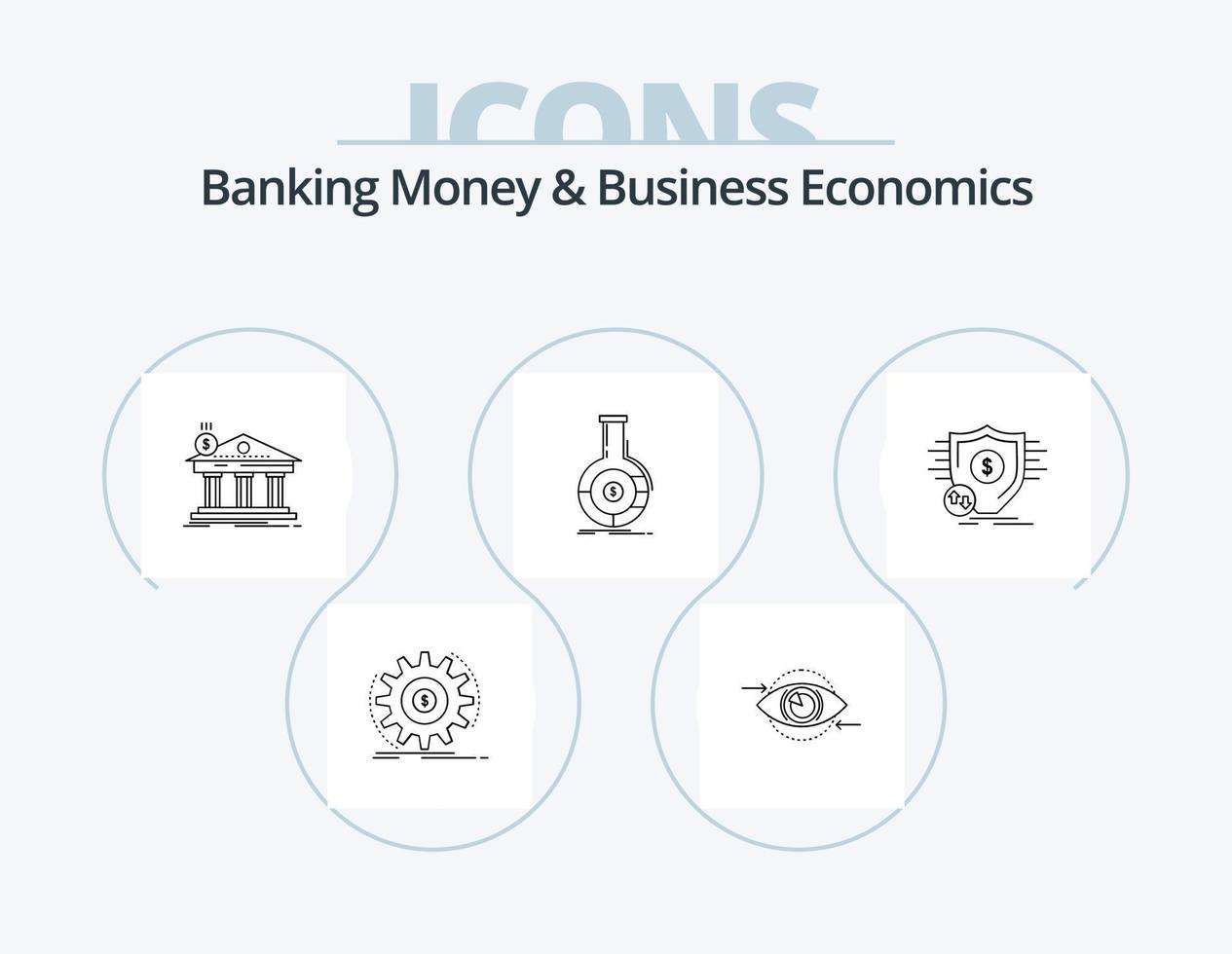 bank geld en bedrijf economie lijn icoon pak 5 icoon ontwerp. markt. financiën. geld. circulatie. maken vector