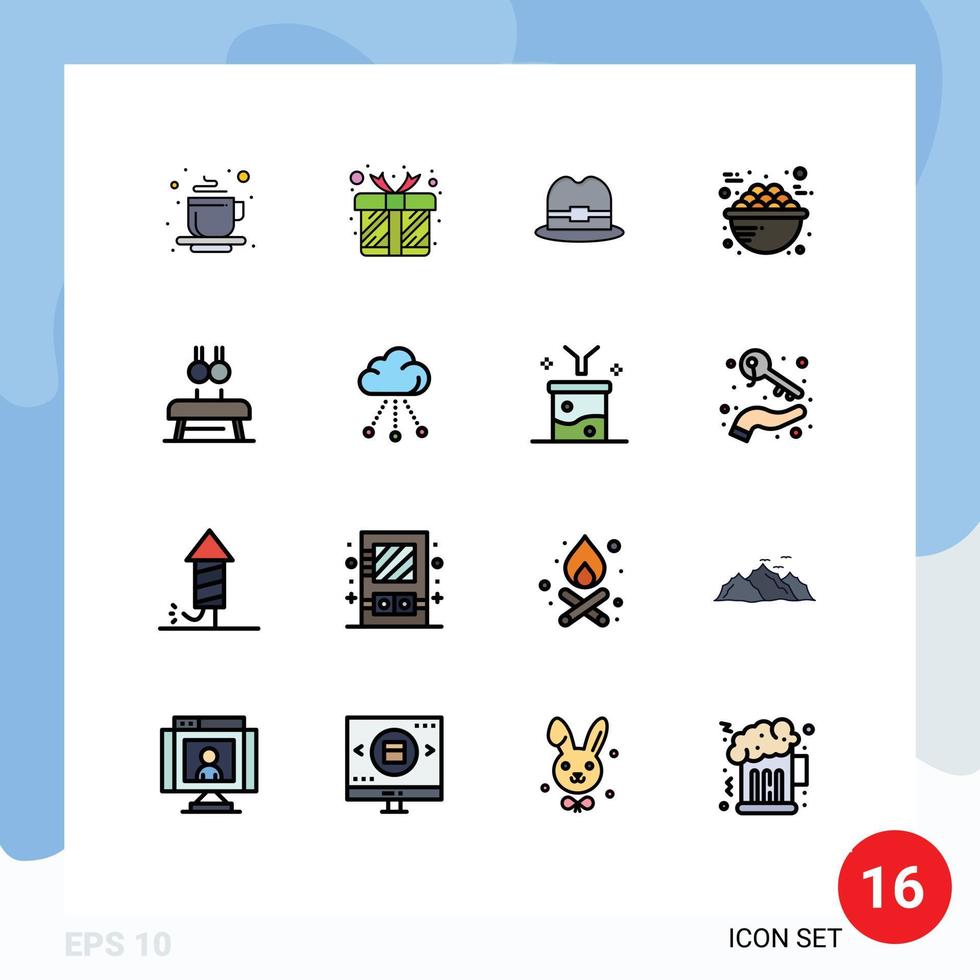 mobiel koppel vlak kleur gevulde lijn reeks van 16 pictogrammen van geschiktheid voedsel hoed ontbijt voedsel bewerkbare creatief vector ontwerp elementen