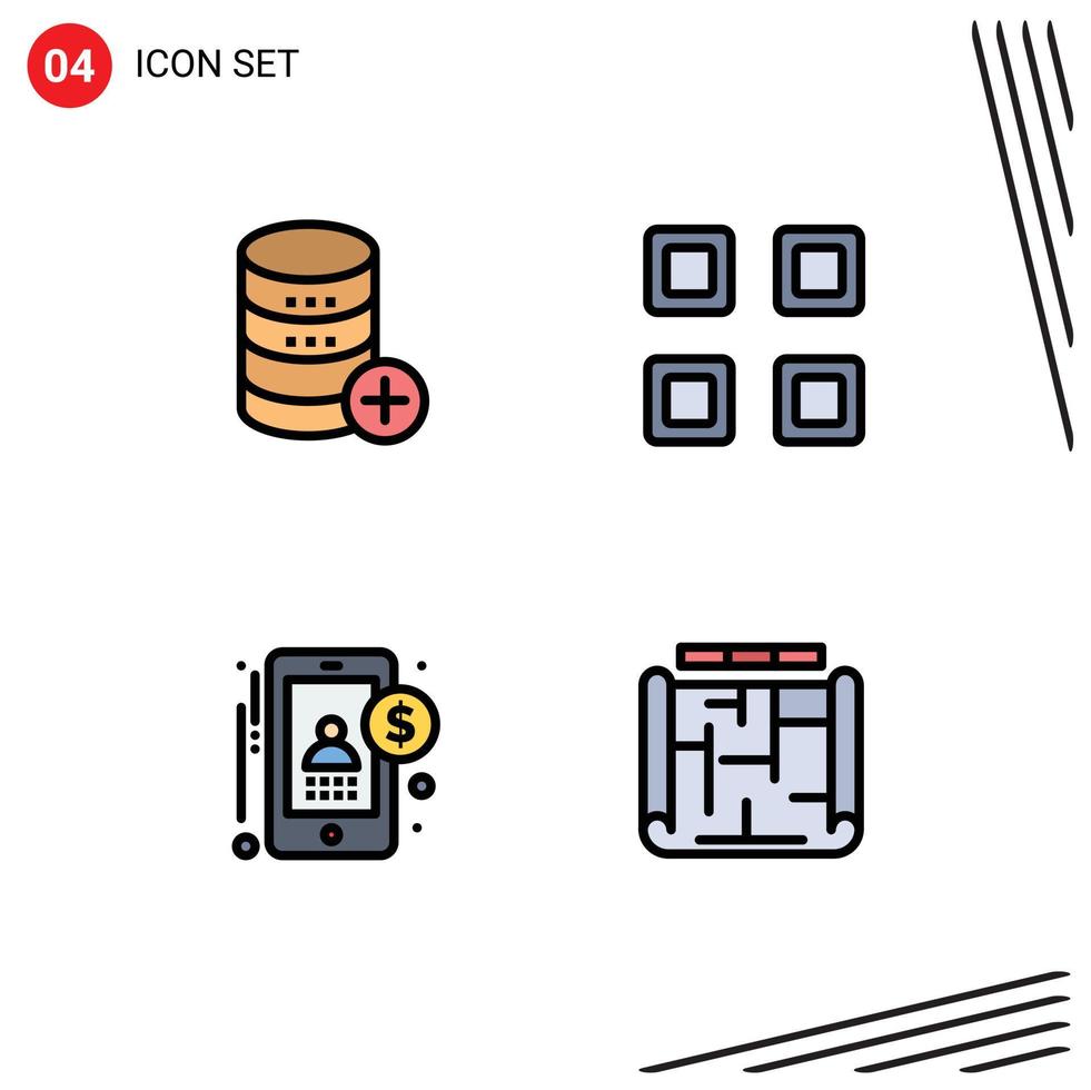 4 creatief pictogrammen modern tekens en symbolen van databank accountant opslagruimte lay-out geld bewerkbare vector ontwerp elementen
