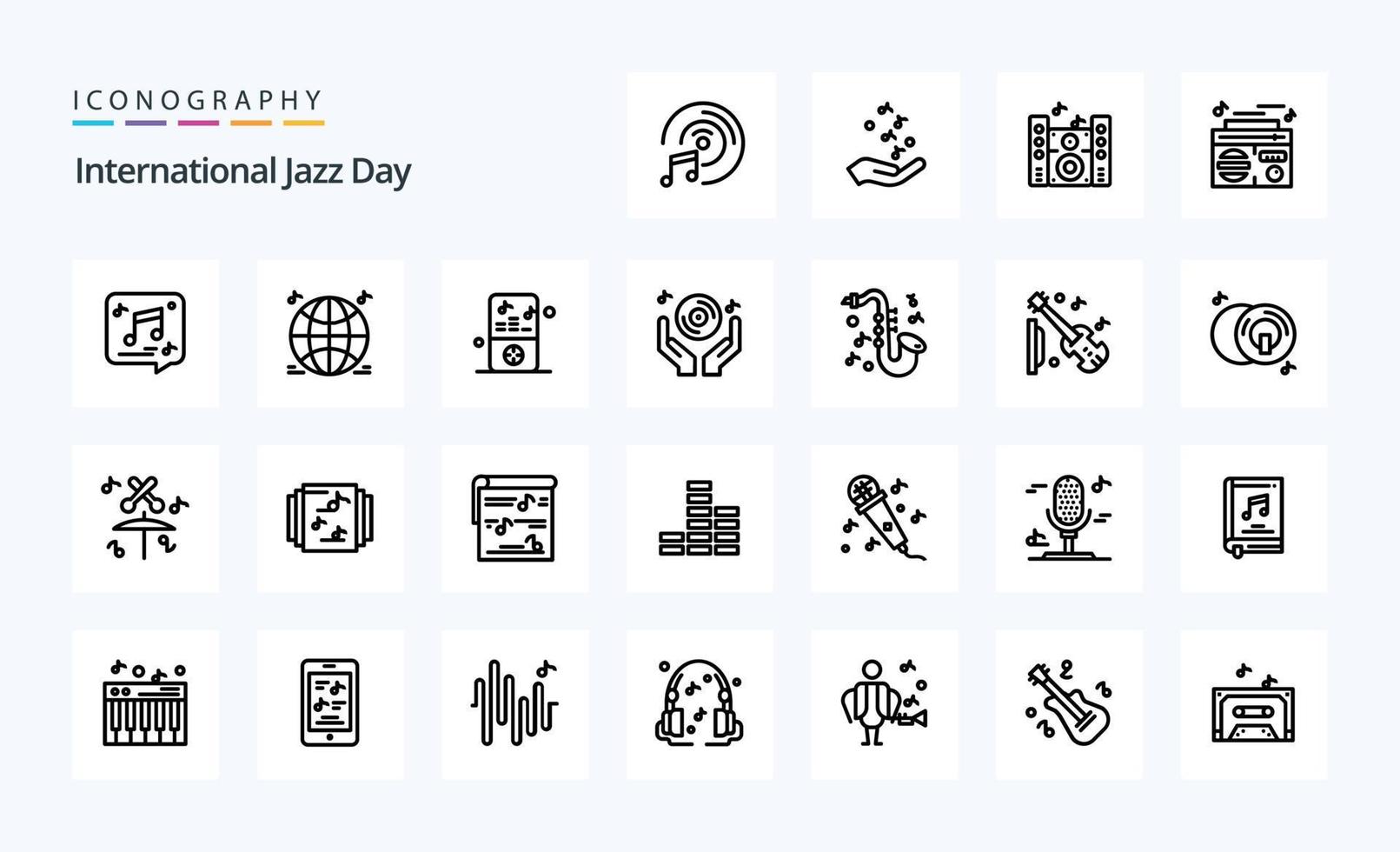 25 Internationale jazz- dag lijn icoon pak vector