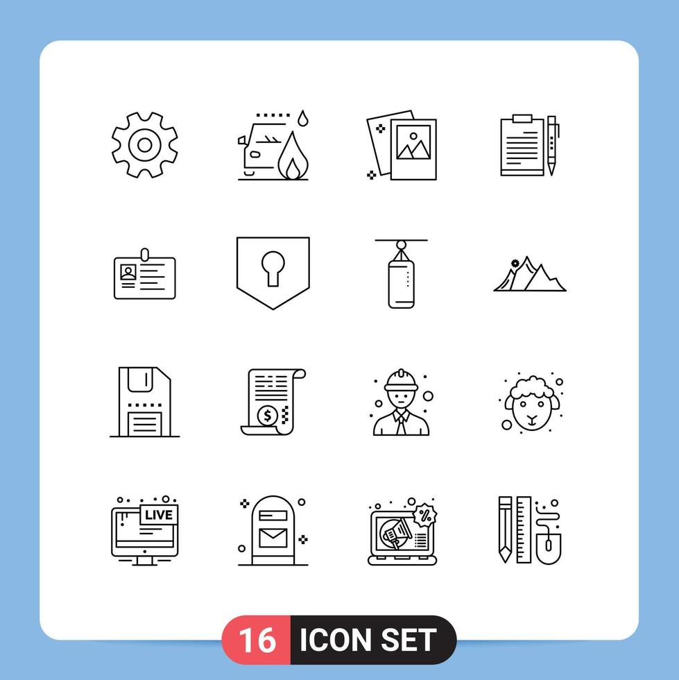 universeel icoon symbolen groep van 16 modern contouren van bladzijde klembord galerij bedrijf afbeelding bewerkbare vector ontwerp elementen