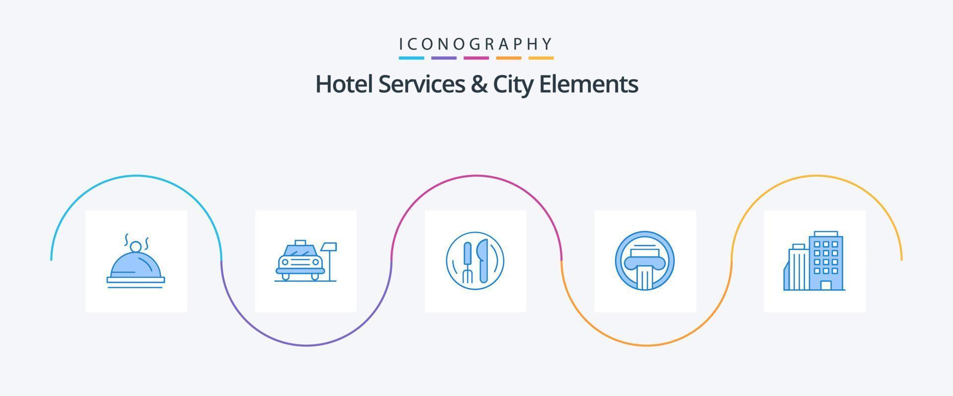 hotel Diensten en stad elementen blauw 5 icoon pak inclusief hotel. decoratie. hotel . gebouw. kolom vector