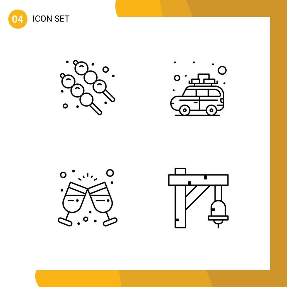 4 thematisch vector gevulde lijn vlak kleuren en bewerkbare symbolen van heemst drinken camping bus klok bewerkbare vector ontwerp elementen