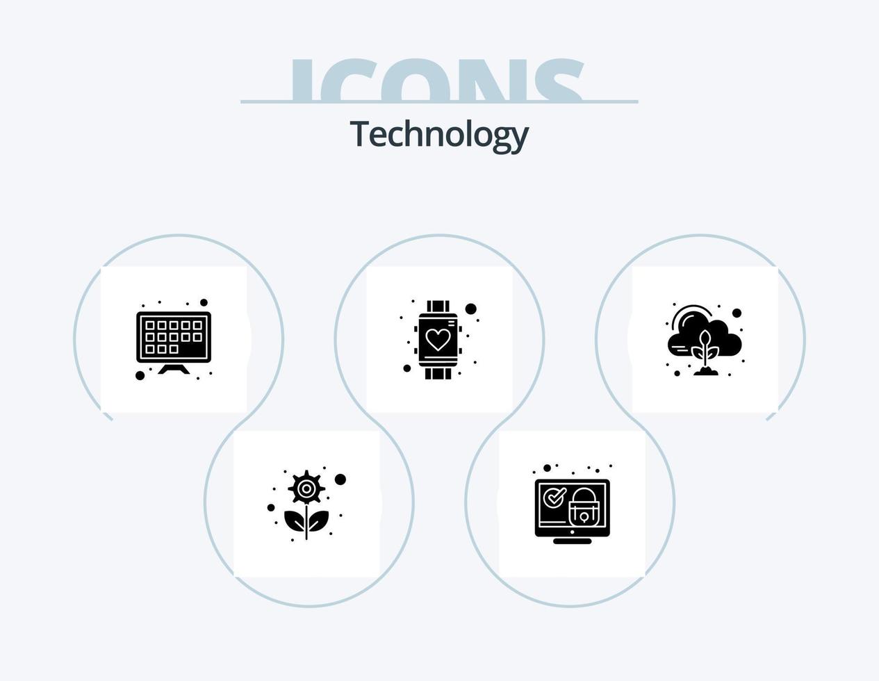 technologie glyph icoon pak 5 icoon ontwerp. uitstoot. slim horloge. veiligheid. slim. hart vector