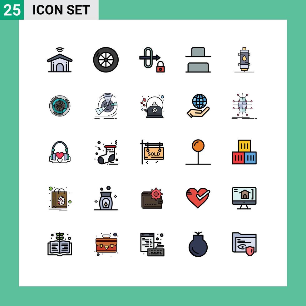 25 gevulde lijn vlak kleur concept voor websites mobiel en apps geiser heet veiligheid warmte kachel bewerkbare vector ontwerp elementen