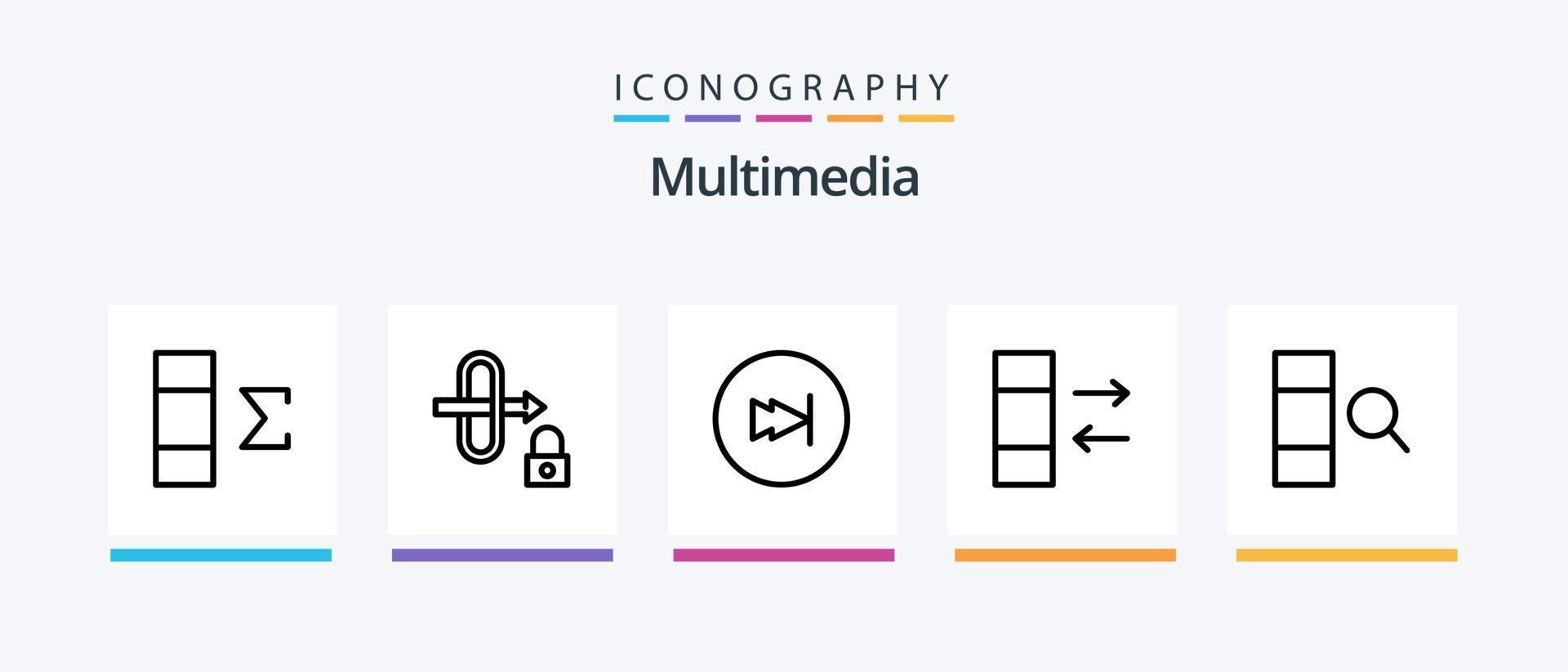 multimedia lijn 5 icoon pak inclusief . gegevens. achteruit. Wijzigen. gegevens. creatief pictogrammen ontwerp vector