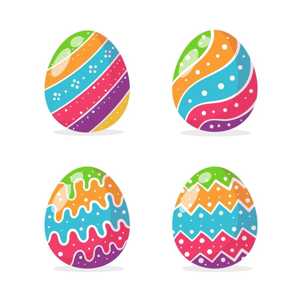 eieren beschilderd in verschillende kleurrijke patronen voor het versieren van de kaarten die met Pasen aan de kinderen worden gegeven. vector