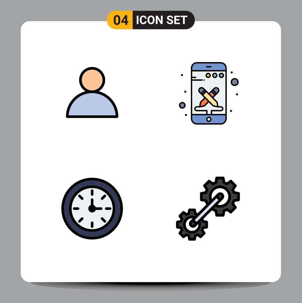 4 gevulde lijn vlak kleur concept voor websites mobiel en apps account tijd ontwerp gereedschap tandrad bewerkbare vector ontwerp elementen
