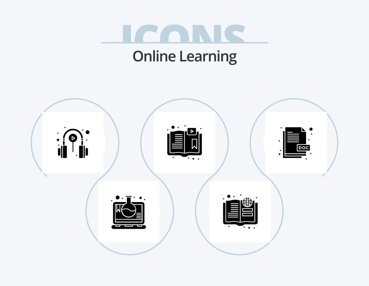 online aan het leren glyph icoon pak 5 icoon ontwerp. doc. online. klas. computer. online vector