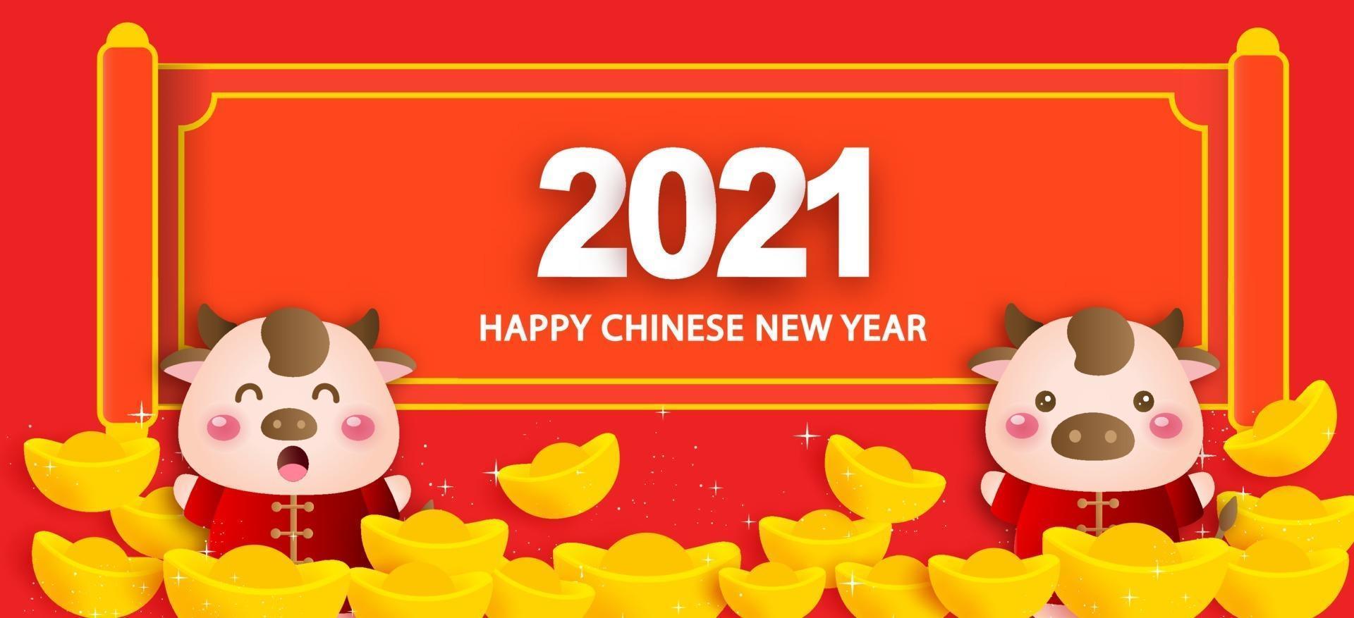 chinees nieuwjaar 2021 jaar van de os-banner vector