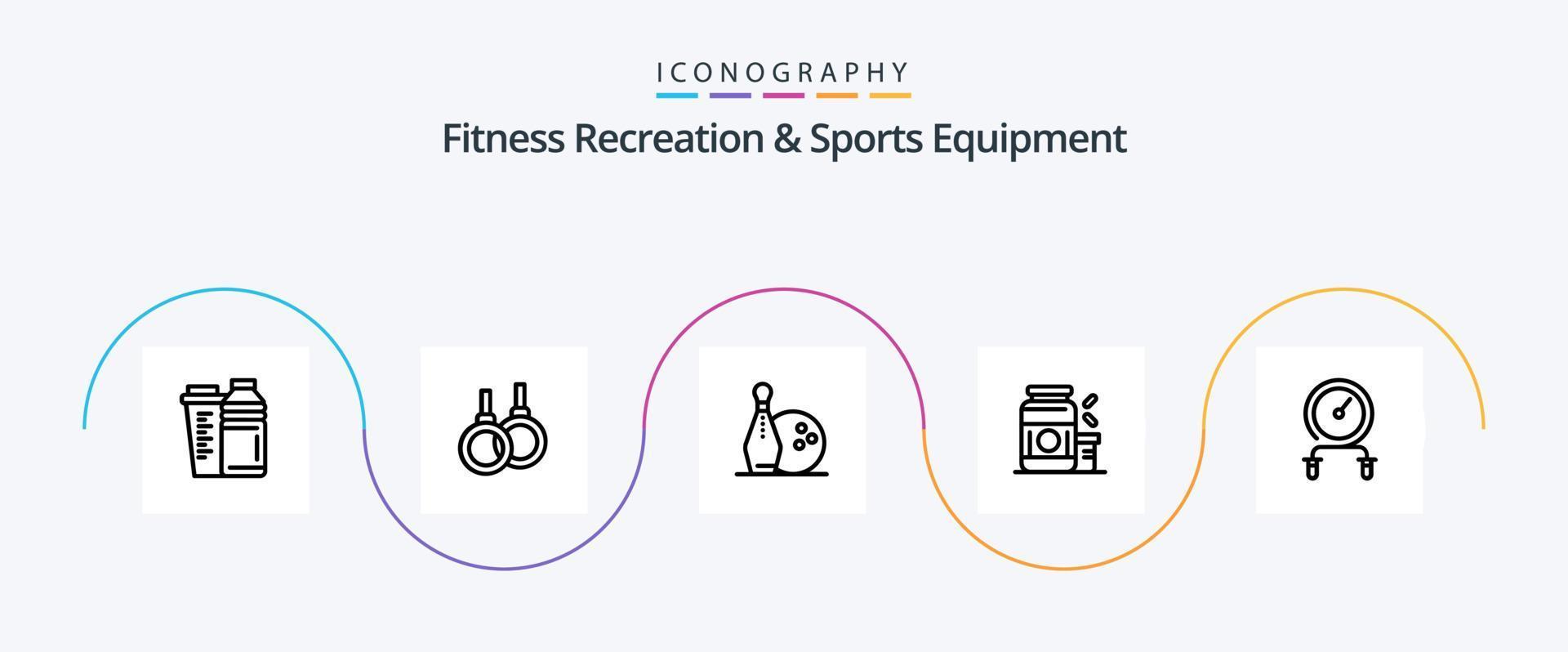 geschiktheid recreatie en sport- uitrusting lijn 5 icoon pak inclusief supplement. eiwit. gezondheidszorg. winnaar. kegling vector